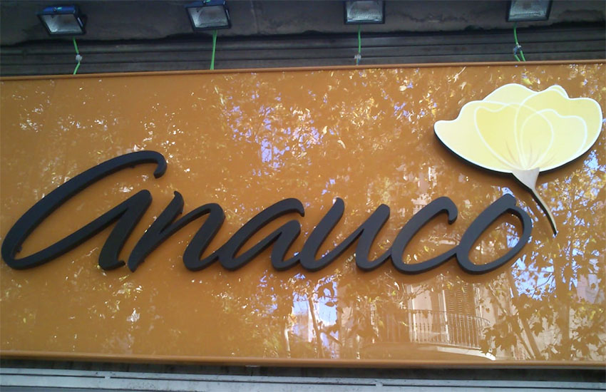 Rotulo para restaurante llamado anauco. rotulo corporeo pvc anauco